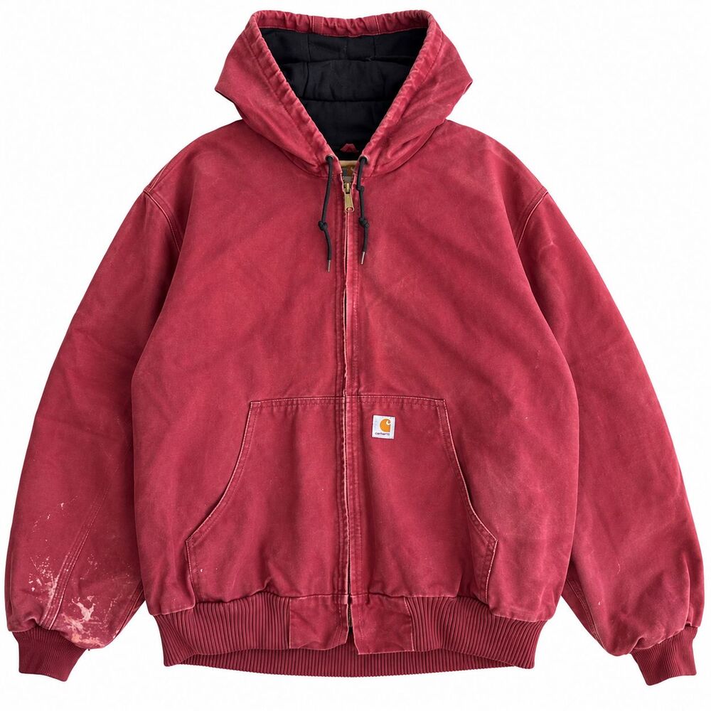 Vintage Carhartt J161 DKR Crimson Red Hooded Active Jacket Men's Size XL Regular
